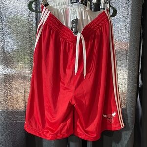 Adidas Red Athletic Shorts with White Stripes Chicago Bulls